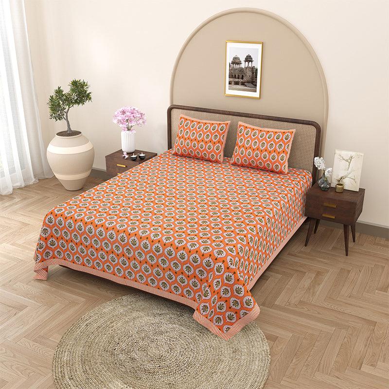 Buy Putra Ethnic Bedsheet - Orange Bedsheets from Vaaree