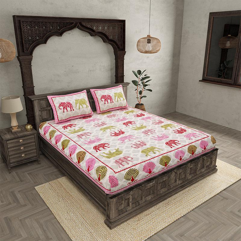 Buy Gajendra Regal Bedsheet - Pink,Green Bedsheets from Vaaree