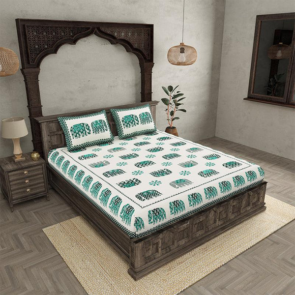 Buy Hasthi Ethnic Bedsheet - White,Green Bedsheets from Vaaree