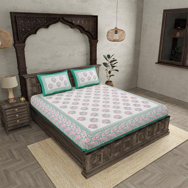 Buy Lavo Floral Bedsheet - White,Green Bedsheets from Vaaree