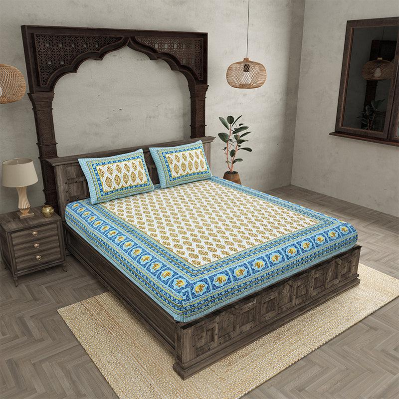 Buy Mahat Ethnic Bedsheet - Blue,Yellow Bedsheets from Vaaree