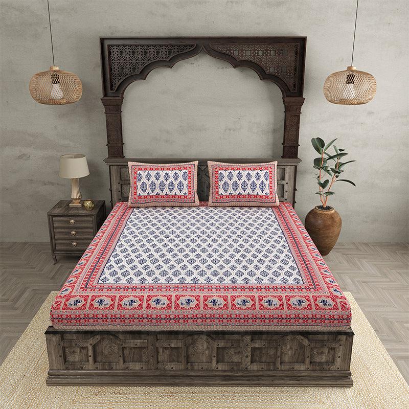 Buy Mahat Ethnic Bedsheet - Blue,Red Bedsheets from Vaaree