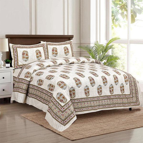 Buy Thantra Ethnic Bedsheet - White,Brown Bedsheets from Vaaree