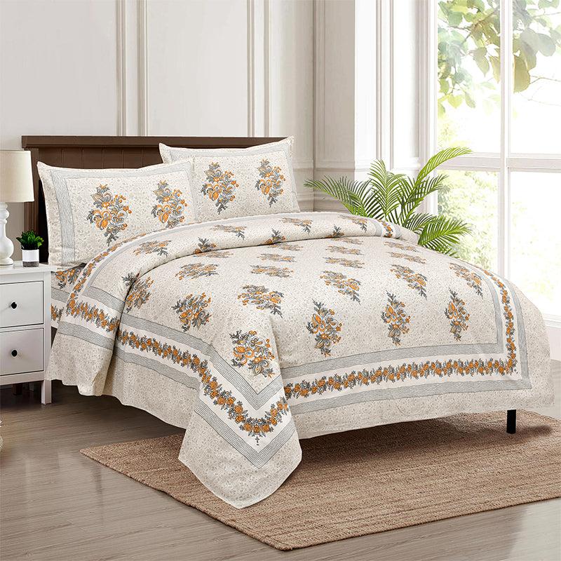 Buy Gaja Floral Bedsheet - Ivory & Orange Bedsheets from Vaaree