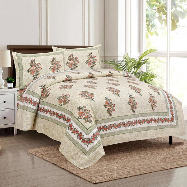 Buy Gaja Floral Bedsheet - Ivory & Peach Bedsheets from Vaaree