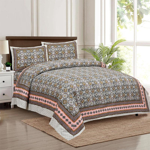 Buy Drona Ethnic Bedsheet - Grey,Pink Bedsheets from Vaaree