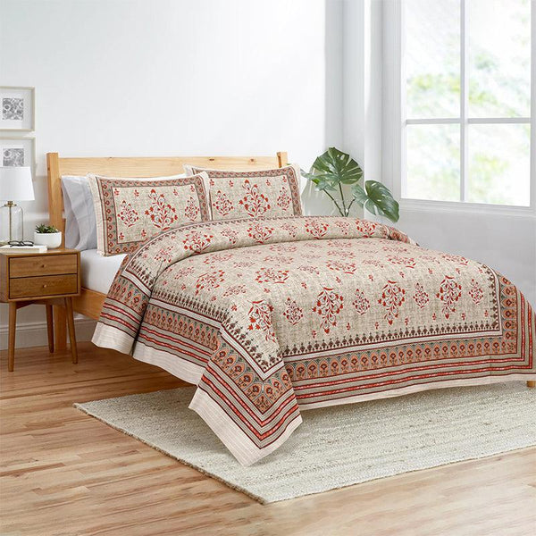 Buy Lambo Ethnic Bedsheet - Beige,Red Bedsheets from Vaaree