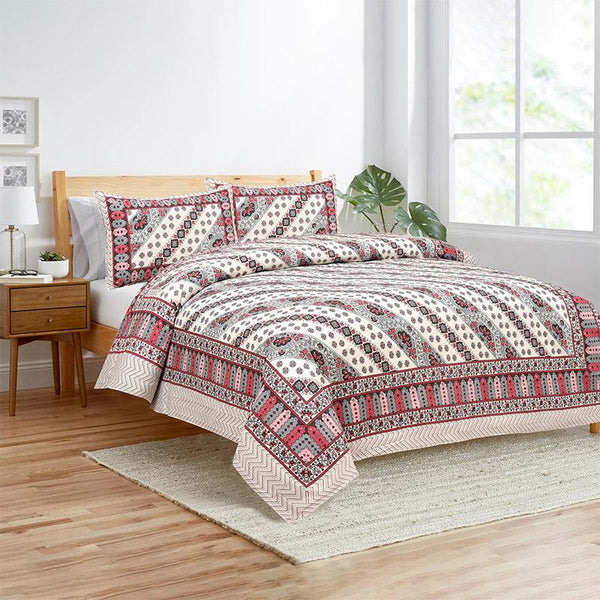 Buy Eshan Ethnic Bedsheet - White,Pink Bedsheets from Vaaree