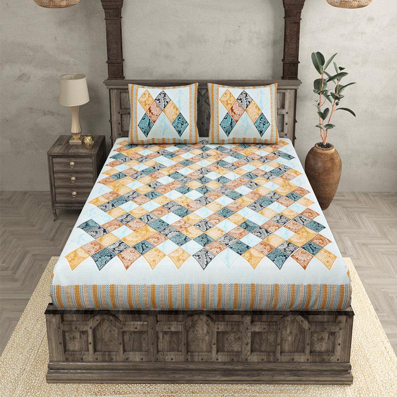 Buy Mateo Geomatric Bedsheet - Blue,Orange Bedsheets from Vaaree