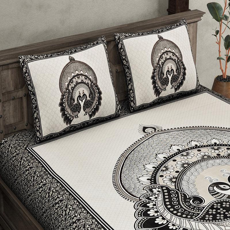 Buy Mayura Ethnic Bedsheet - White,Black Bedsheets from Vaaree