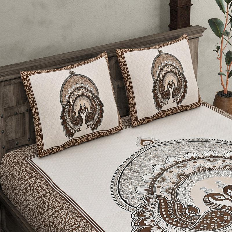 Buy Mayura Ethnic Bedsheet - White,Brown Bedsheets from Vaaree