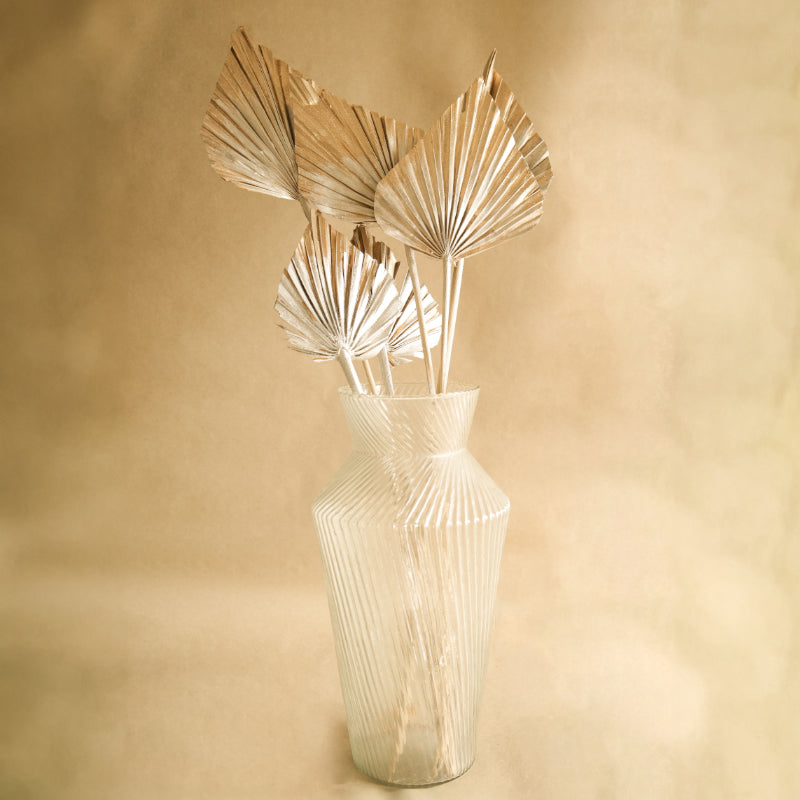 Artificial Flowers - Dried Dual Tone Palm Leaf (Golden Silver) - Set Of Five