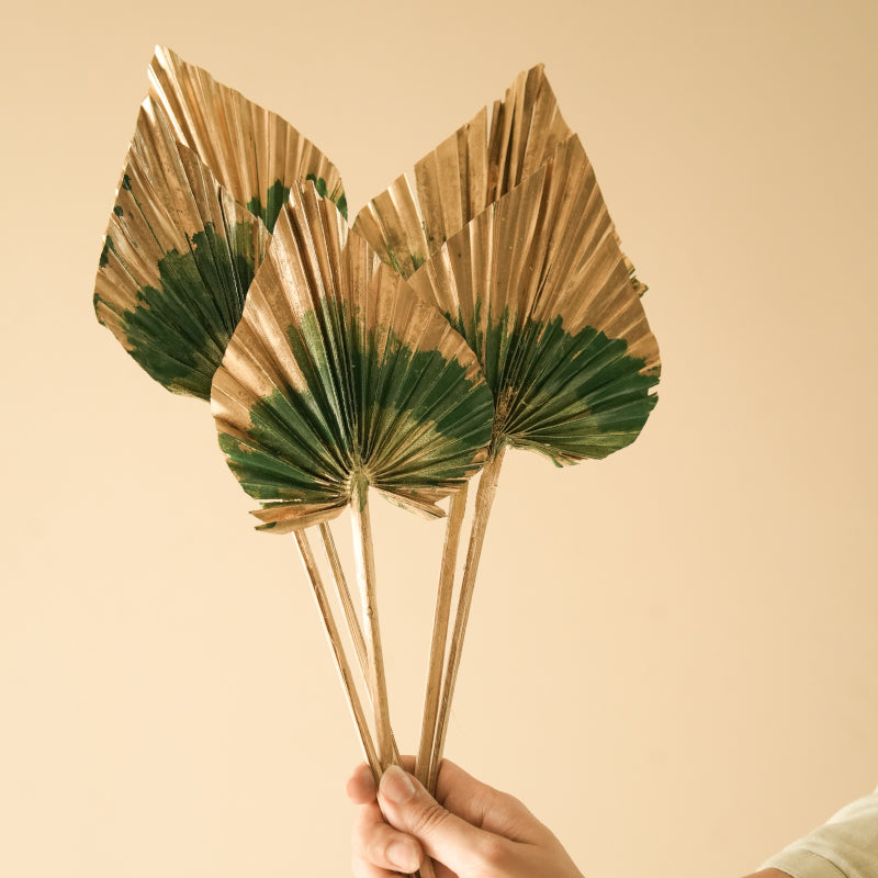 Artificial Flowers - Dried Dual Tone Palm Leaf (Golden Green) - Set Of Five