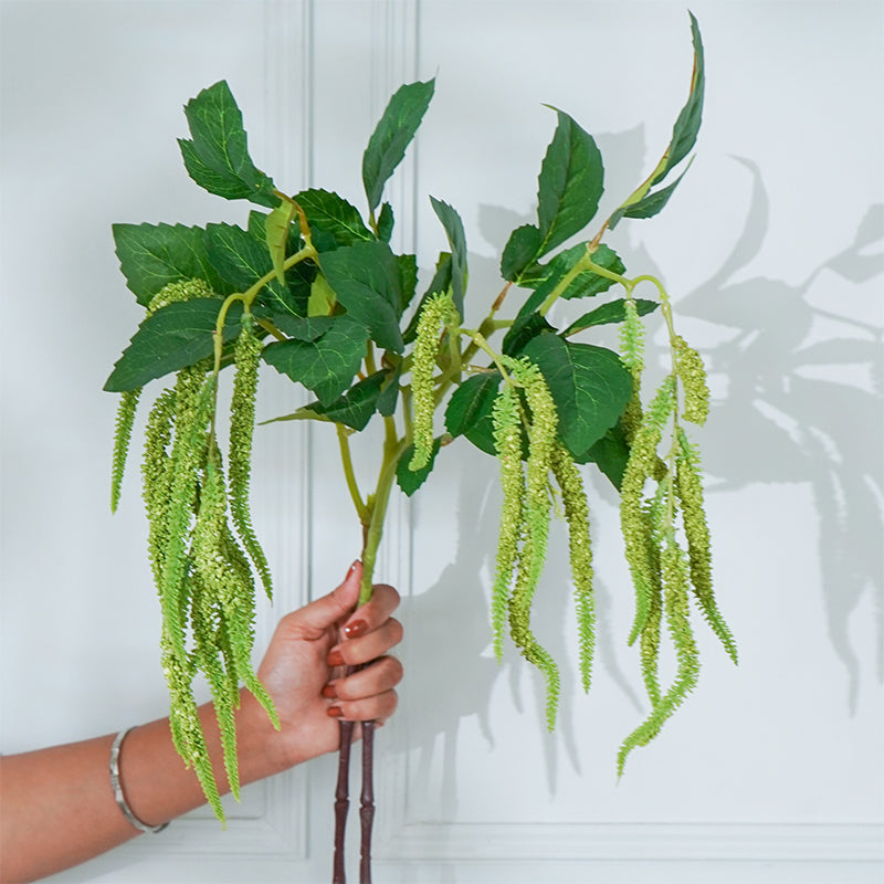 Artificial Flowers - Faux Light Green Foxtail Amaranthus Stick (38 CM) - Set Of Two