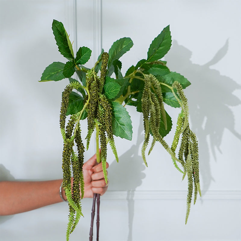 Artificial Flowers - Faux Dark Green Foxtail Amaranthus Stick (38 CM) - Set Of Two