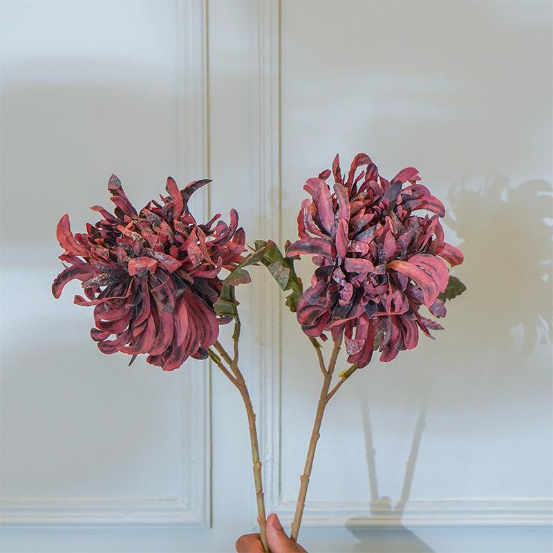 Buy Faux Maroon Chrysanthemum Flower Stick (20 CM) - Set Of Two Artificial Flowers from Vaaree