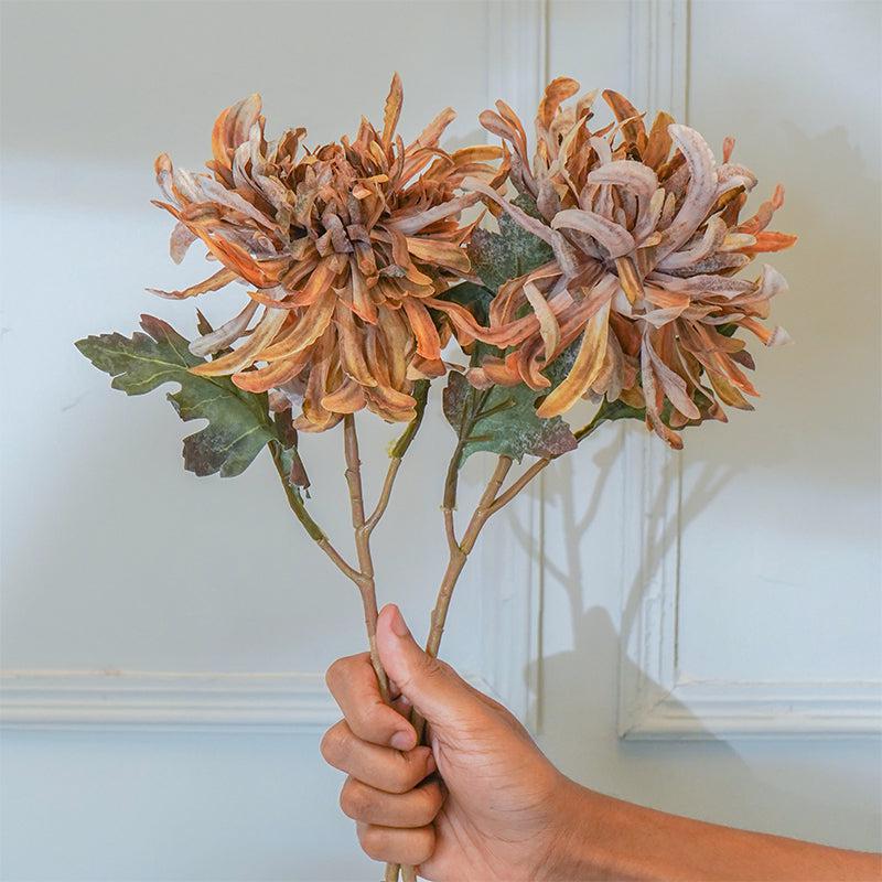 Buy Faux Brown Autumn Chrysanthemum Flower Stick (20 CM) - Set Of Two Artificial Flowers from Vaaree