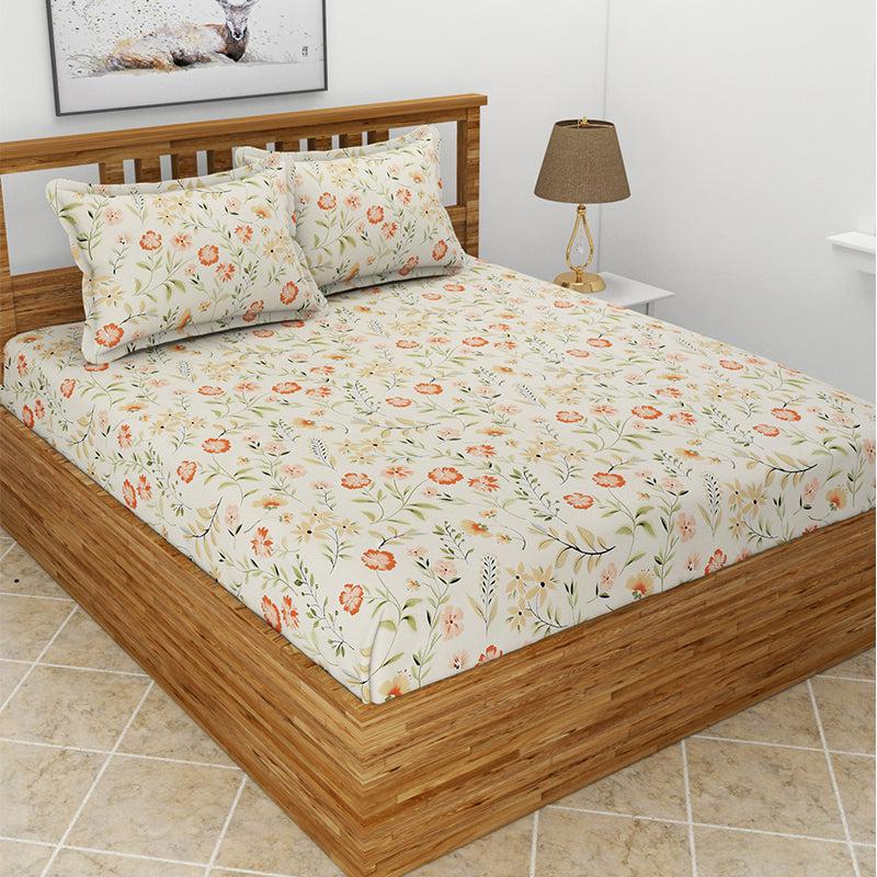 Bedsheets - Sivera Floral Bedsheet - Off White