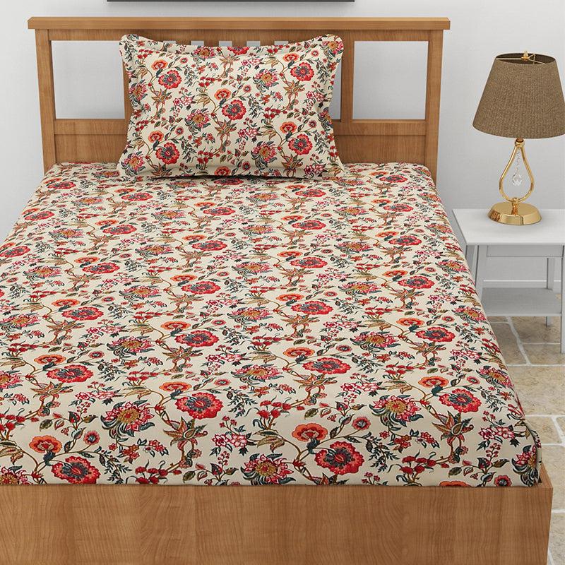 Buy Gerberas Floral Bedsheet - Beige Bedsheets from Vaaree