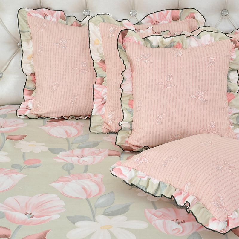 Buy Blush Floral Frilled Bedding Set - Five Piece Set Bedding Set from Vaaree