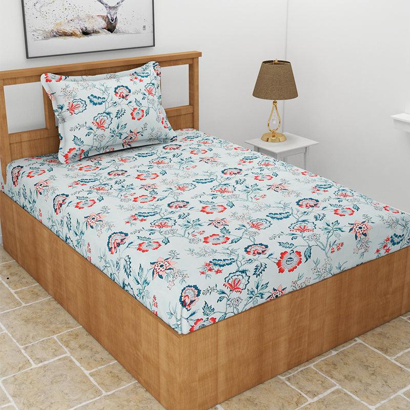 Buy Poppy Floral Bedsheet - White & Blue Bedsheets from Vaaree