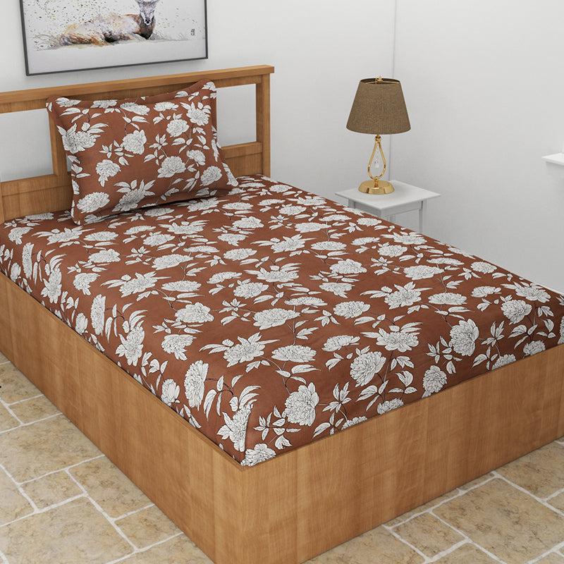 Buy Petunia Floral Bedsheet - Coffee Brown Bedsheets from Vaaree