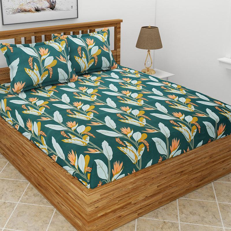 Buy Gilola Floral Bedsheet - Dark Green Bedsheets from Vaaree