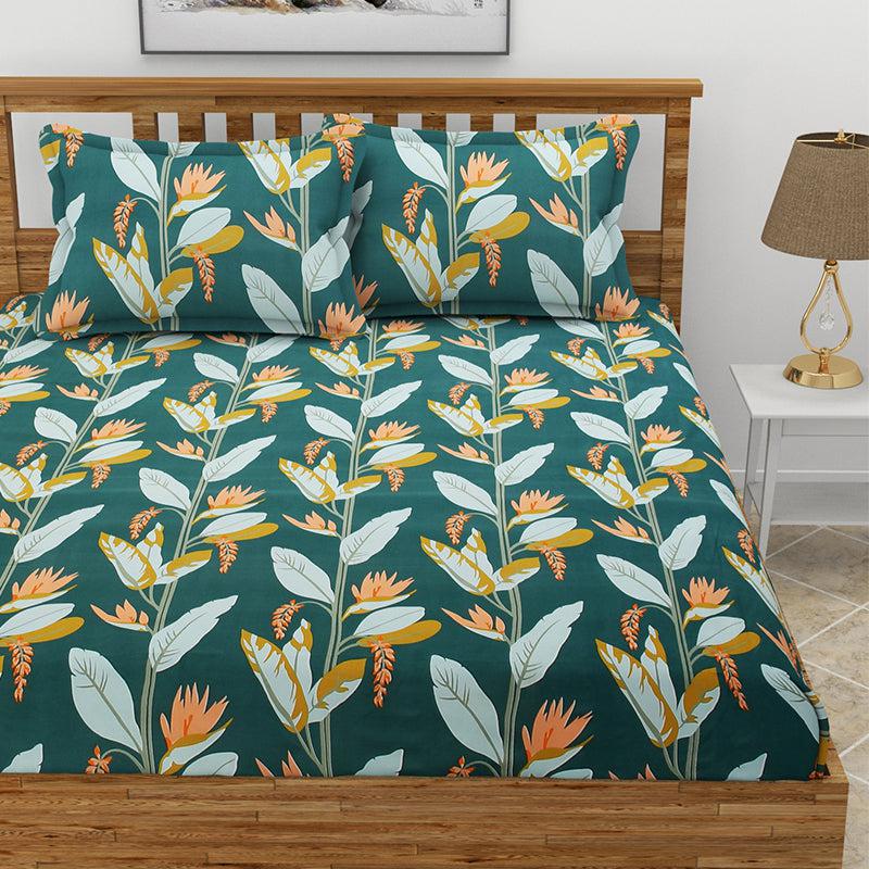 Buy Gilola Floral Bedsheet - Dark Green Bedsheets from Vaaree