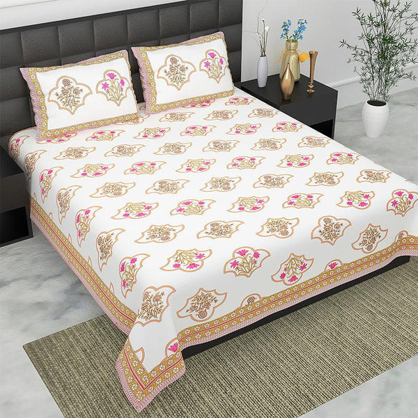 Buy Sybil Floral Bedsheet - White & Orange Bedsheets from Vaaree