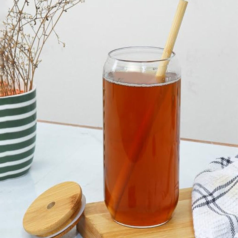 Sipper - Portia Boroscilate Glass Tumbler With Lid & Wooden Straw - 500 ML