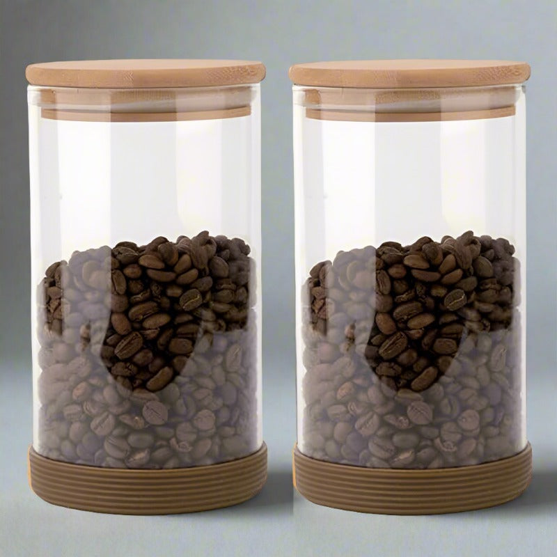 Jar - Mito Airtight Storage Jar With Wooden Lid (1000 ML) - Set Of Two