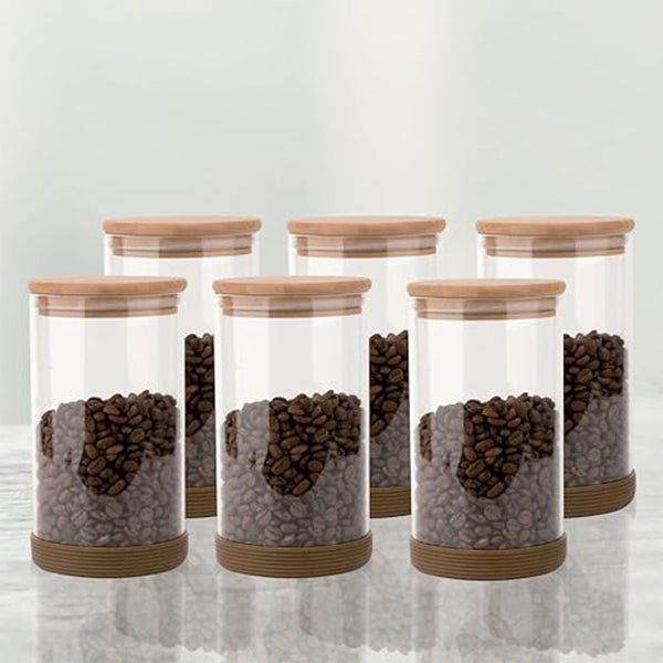 Jar - Mito Airtight Storage Jar With Wooden Lid (1000 ML) - Set Of Six