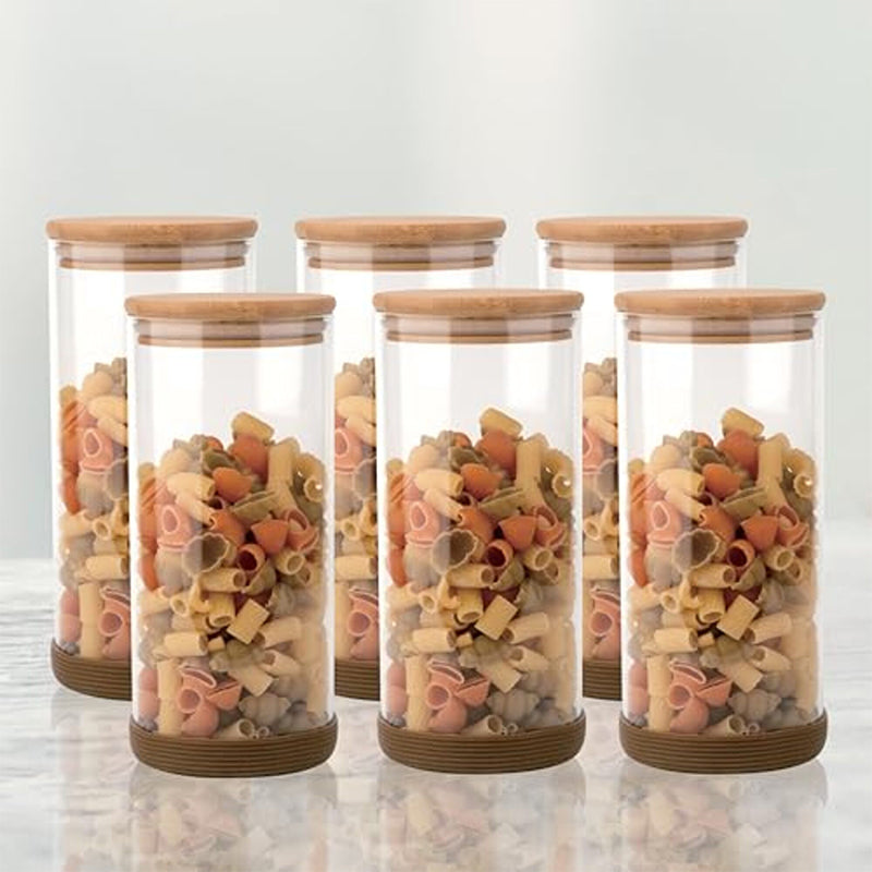 Jar - Mito Airtight Storage Jar With Wooden Lid (1300 ML) - Set Of Six