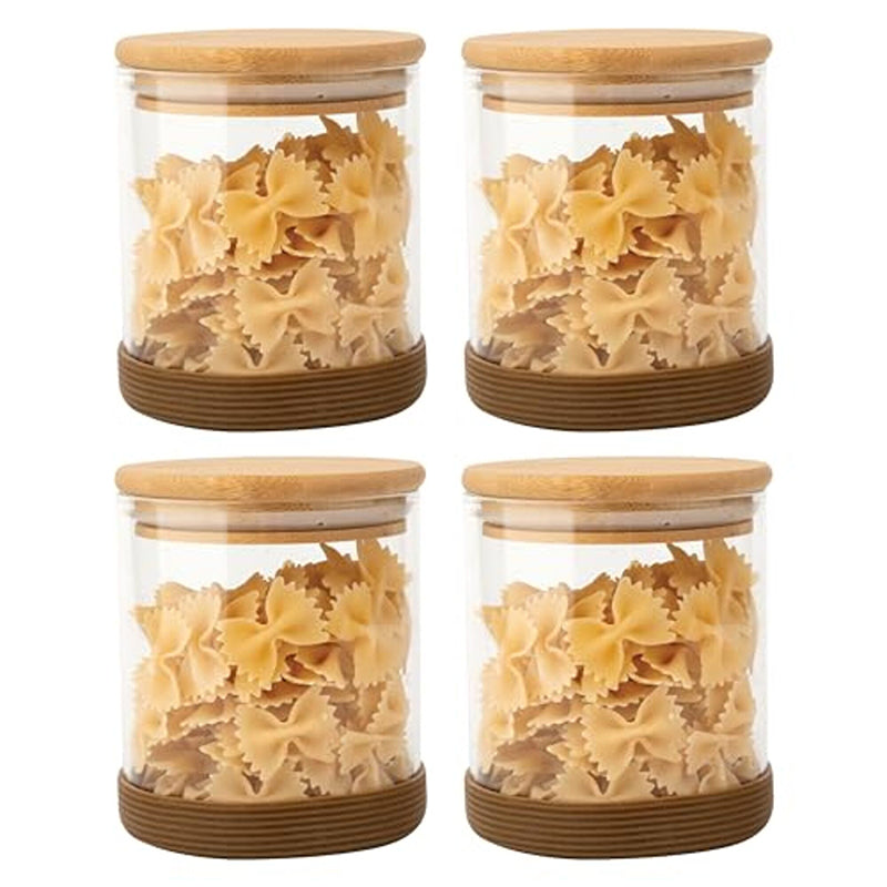 Jar - Mito Airtight Storage Jar With Wooden Lid (600 ML) - Set Of Four