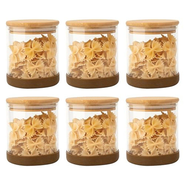 Jar - Mito Airtight Storage Jar With Wooden Lid (600 ML) - Set Of Six