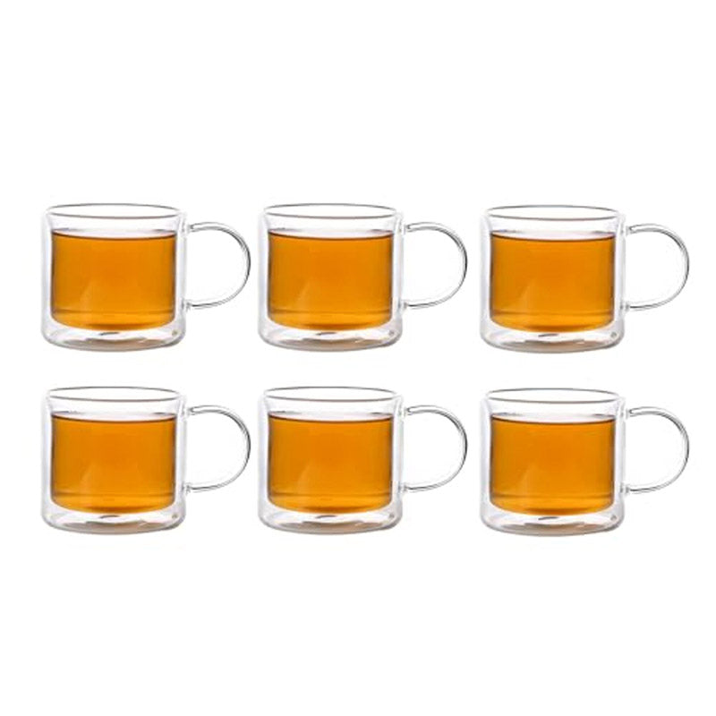 Mug & Tea Cup - Mistiya Double Wall Glass Cup (280 ML) - Set Of Six