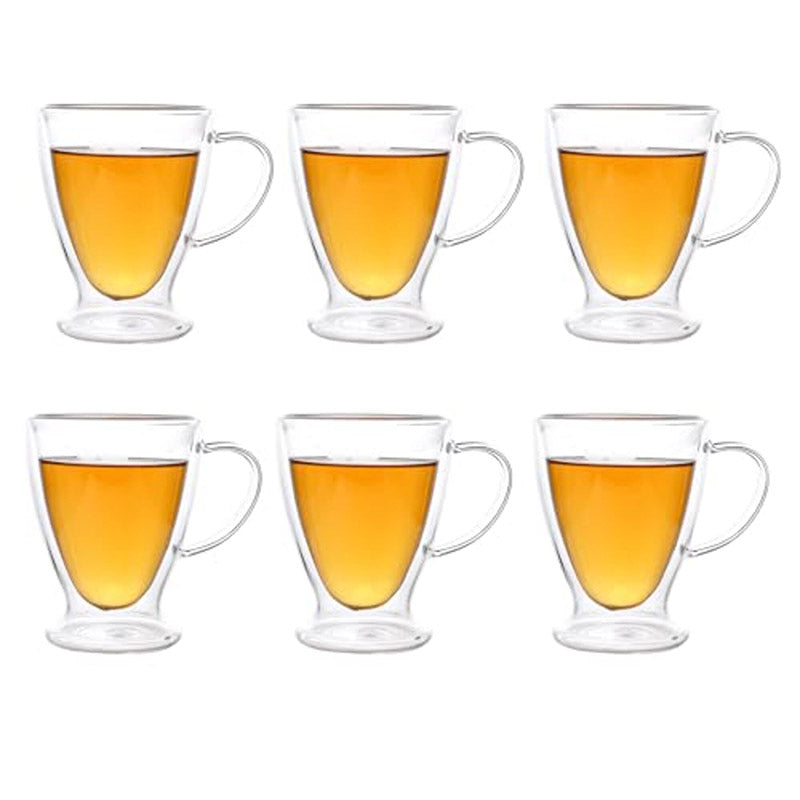 Mug & Tea Cup - Ayasha Double Wall Glass Cup (320 ML) - Set Of Six