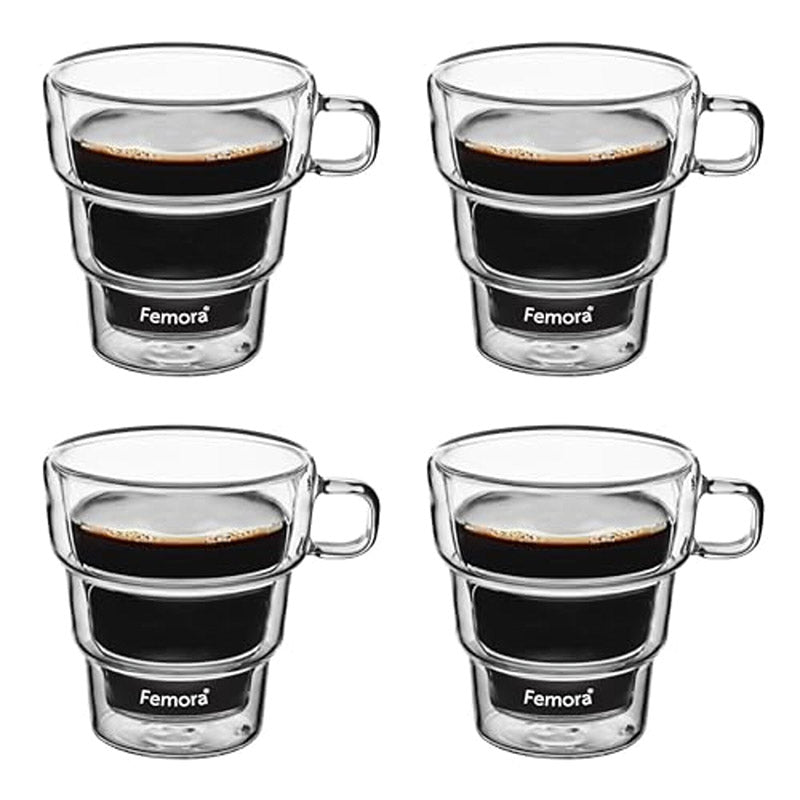 Mug & Tea Cup - Morsa Double Wall Glass Cup (250 ML) - Set Of Four