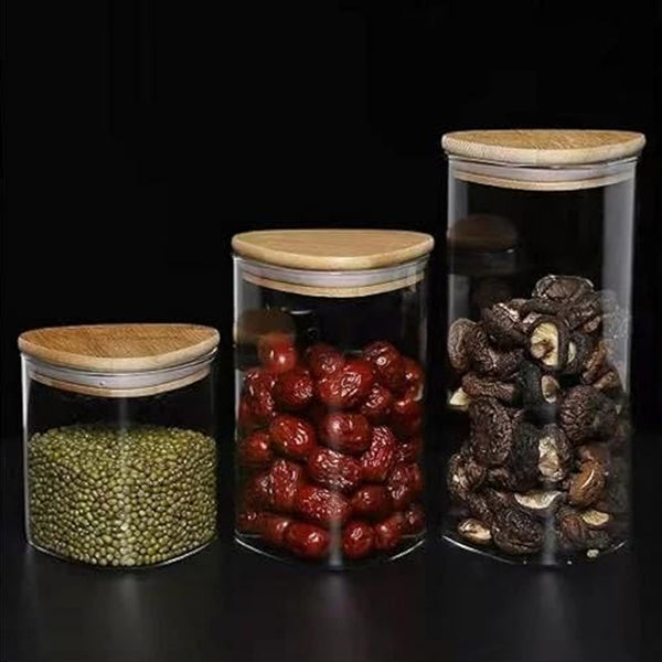 Jar - Nilma Airtight Storage Lar With Wooden Lid (600 ML) - Set Of Four