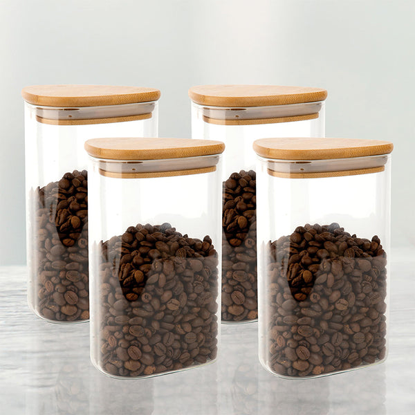 Jar - Nilma Airtight Storage Lar With Wooden Lid (900 ML) - Set Of Four