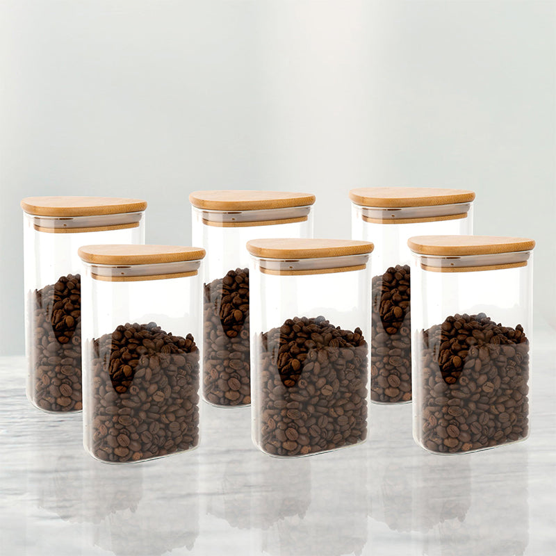 Jar - Nilma Airtight Storage Lar With Wooden Lid (900 ML) - Set Of Six