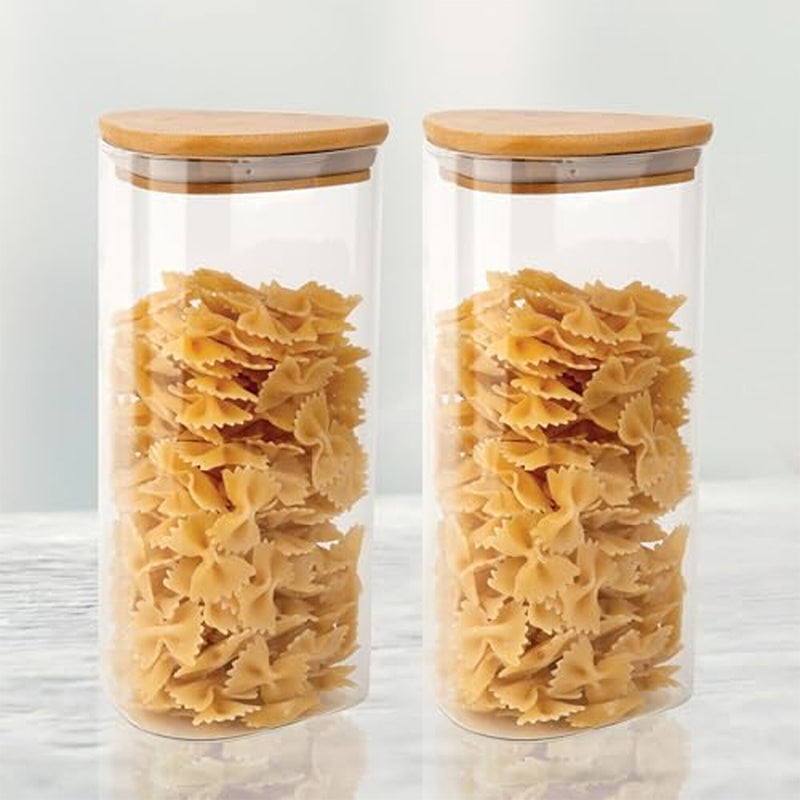 Jar - Nilma Storage Lar With Wooden Lid (1200 ML) - Set Of Two