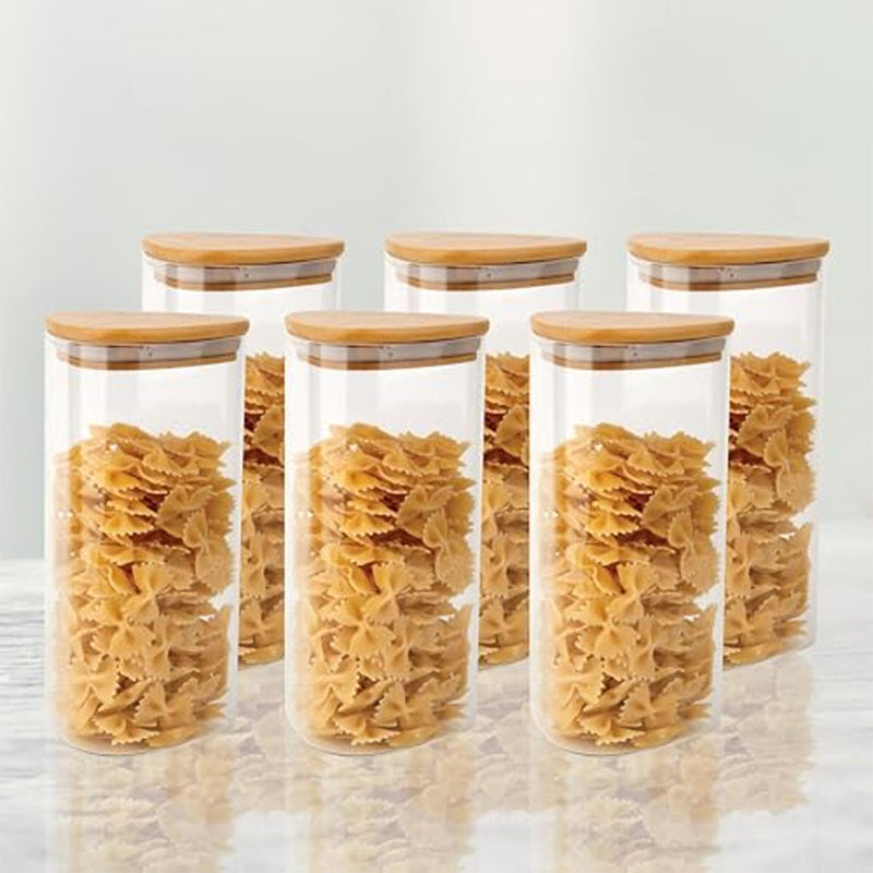 Jar - Nilma Airtight Storage Lar With Wooden Lid (1200 ML) - Set Of Six