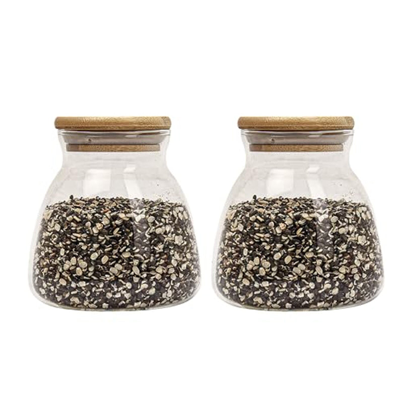 Jar - Rema Storage Jar With Bamboo Lid (450 ML) - Set Of Two