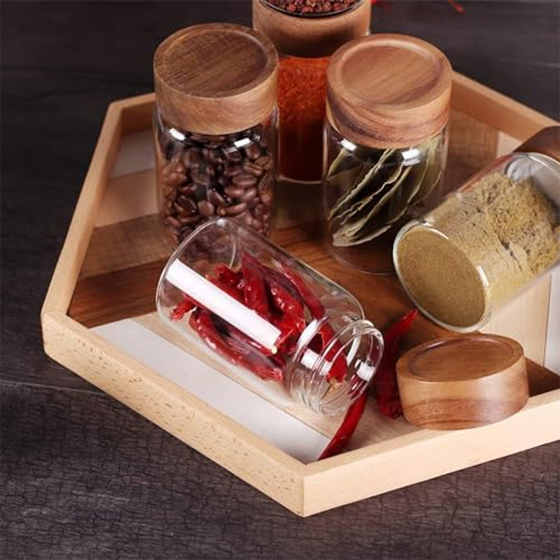 Jar - Lenon Storage Jar With Wooden Screw Lid (550 ML) - Set Of Four