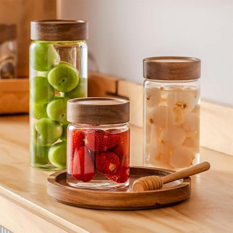 Jar - Ethel Storage Jar With Wooden Screw Lid (750 ML) - Set Of Four