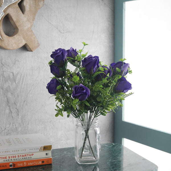 Faux Violet Rose Bunch - Set Of Two