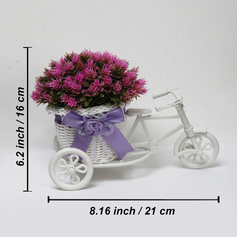 Artificial Plants - Faux Dark Pink Flower Plant On Mini Cycle Rikshaw