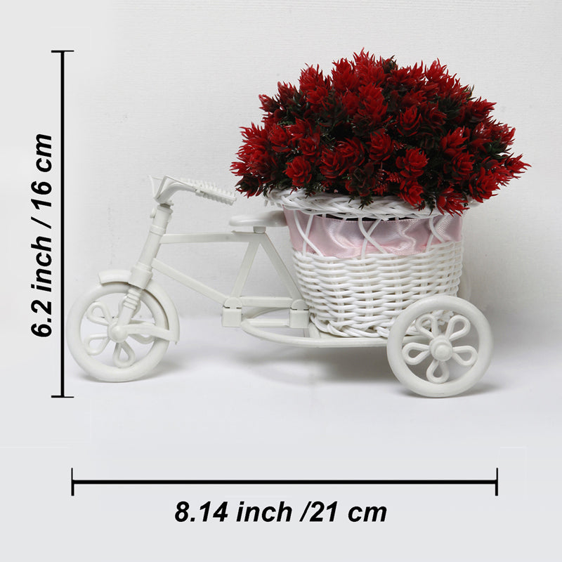 Artificial Plants - Faux Red Flower Plant On Mini Cycle Rikshaw