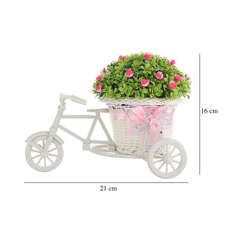 Artificial Plants - Faux Pink Flower Plant On Mini Cycle Rikshaw